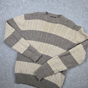 Daks London Wool Sweater Mens Large Gray Cable Knit Striped Crewneck Vintage